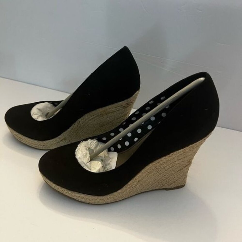 Fergalicious By Fergie Womens Black Espadrille Wedge Heels Polka Dot Lining 4.5" - Picture 12 of 12